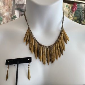 Antique golden Necklace and Pierced Earrings